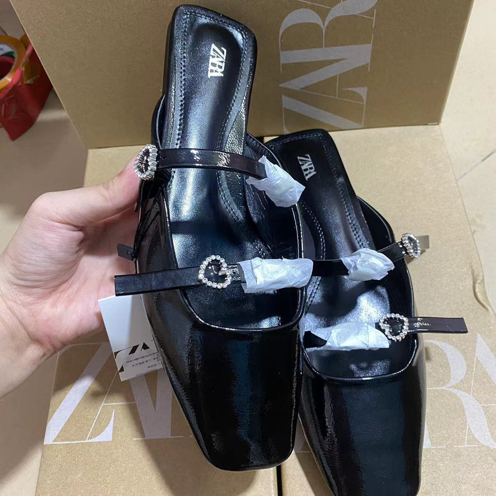 Za2024summernew arrivalflats toe cap one-piece belt diamond buckle decoration fashionoutwear women's sandals