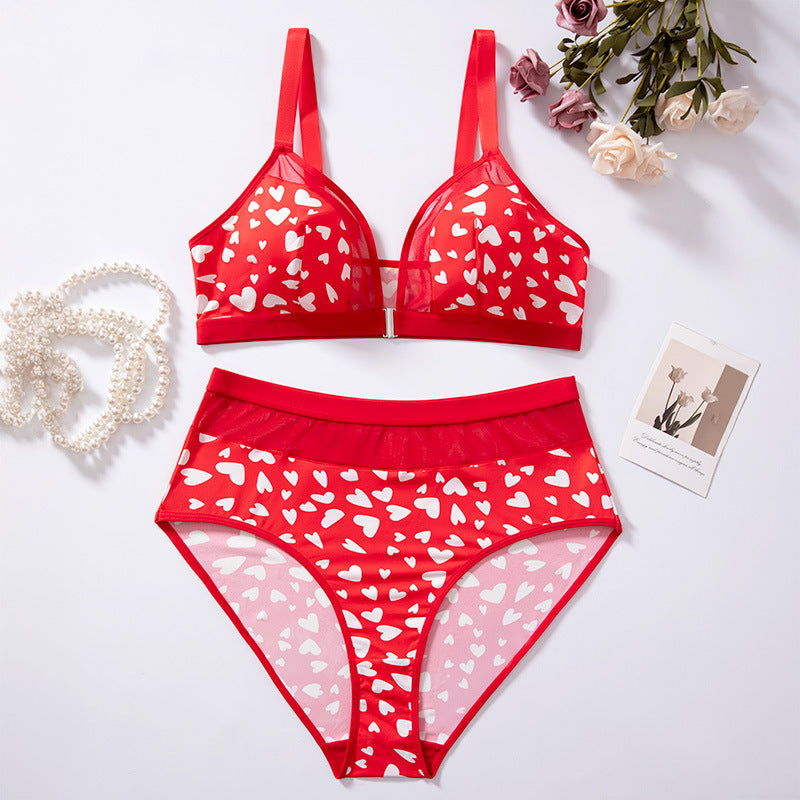 fashionsexyheartplus sizeintimatessuit women's wireless plaidprinting mesh patchwork big breast intimates