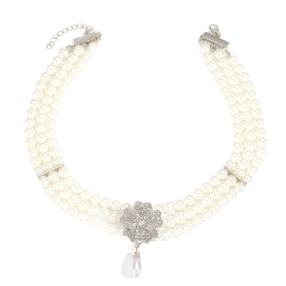 Baroque pearl necklace wholesale cross-border diamond flower sweater chain multi-layer retro niche high-end collarbone chain