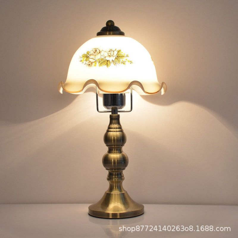 Antique neoclassical table lamp - bedroom bedside lamp - american retro country glass dimmable desk decorative night light