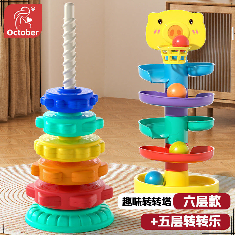 Rainbow Rotary Music Stacking Music Color Torch Ring 1 1-3 Year Old Infant Baby Rotary Tower Early Education Educational Toys