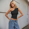 ins hot selling cross-border women's clothing sexy one shoulder t-shirt spring and summer new style slanted collar off-shoulder pure desire top