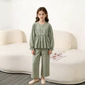 big kids' girls'  autumn new plaid loose-fit ruffle-trim long-sleeve top and wide-leg pants two-piece set