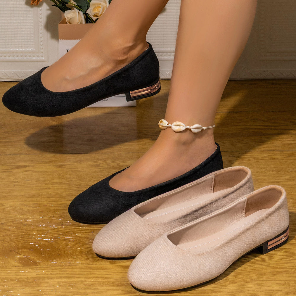 plus size thick heel flats women's  spring new arrival suede toe toe shallow mouth beanie shoes spot wholesale