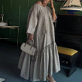 European and american cross-border women's clothing:  spring new arrivals - fashionable, elegant, loose-fit, plus size, round neck, striped, long dress