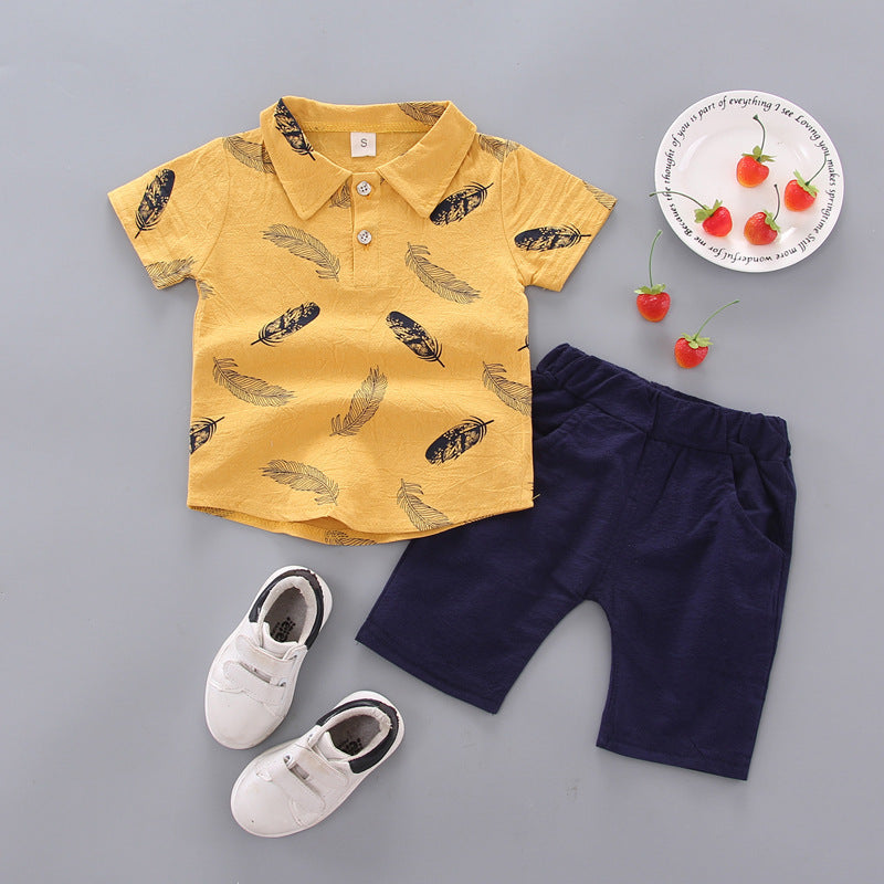 newborn & infant set: feather-weight kids' shirt & single-breasted shorts - hot-selling two-piece outfit for export