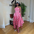 European and american cross-border african women's clothing  summer new fashion trend halter plaid asymmetrical slip dress