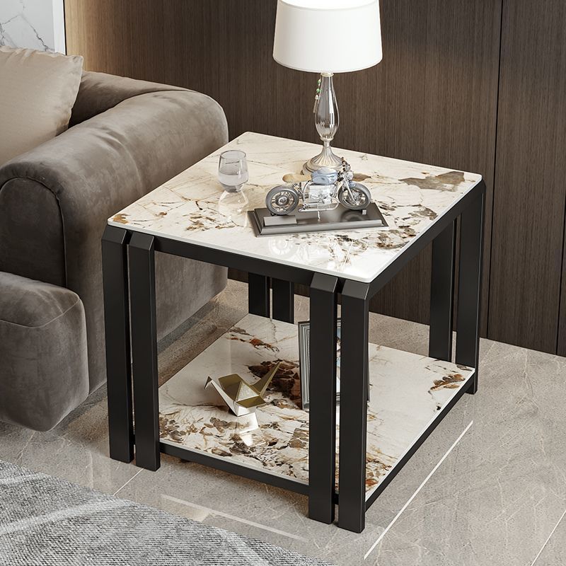Scandinavian modern accessible luxury style sofa side table casual living room double layer side table italian slate corner table square small coffee table