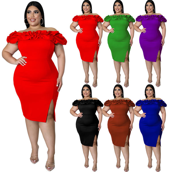 MY979 European and American fashion large-size women's clothing 2022 summer new product sexy lotus leaf pile collar hip wrap dress dress