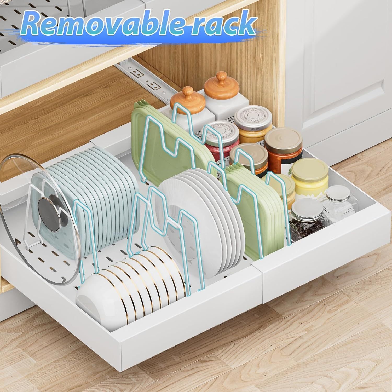 Retractable Cabinet Storage Drawer Pull-out Cabinet Drawer Adhesive Slide Rack Storage Rack with 4 Separators