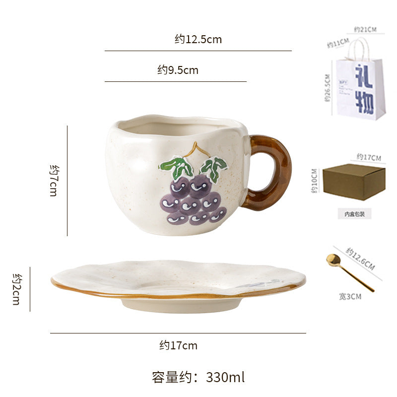 Ins small clear hand-painted ceramic asymmetrical cup and saucer stylishniche style girls ceramic afternoon tea milk coffee cup