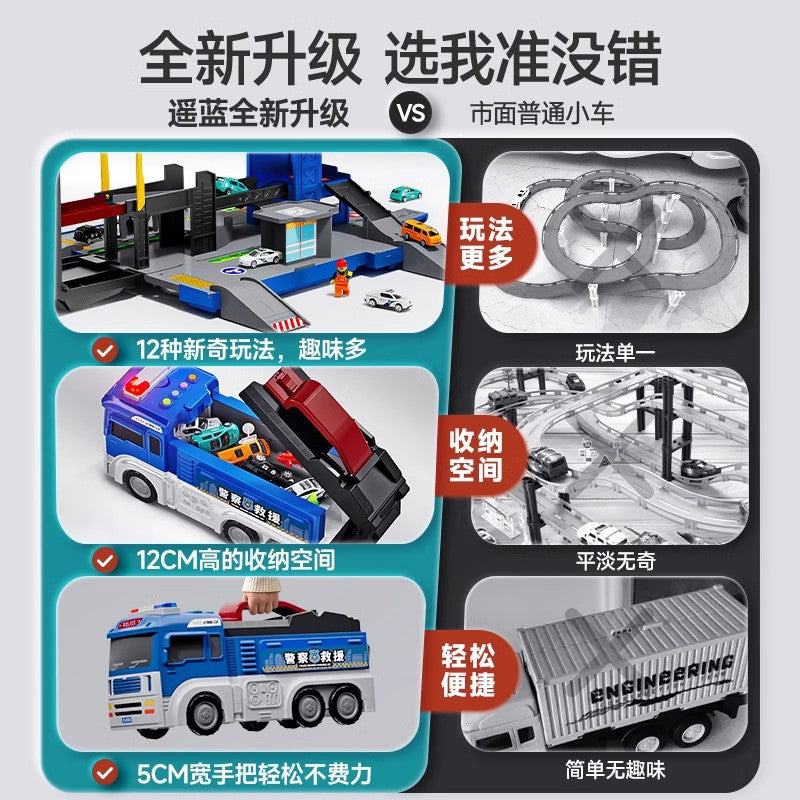 New transforming police & fire truck toy - large size police car for boys - kids' construction vehicle with track model set