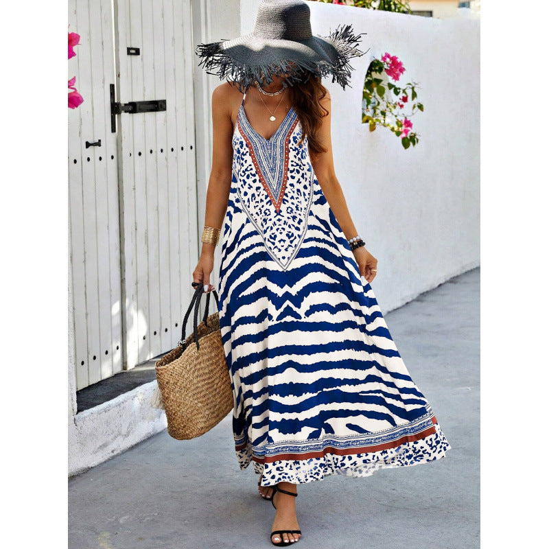 Real shot of fashionexport cross-border 1688 foreign order  animal printing backless halter fashiondress