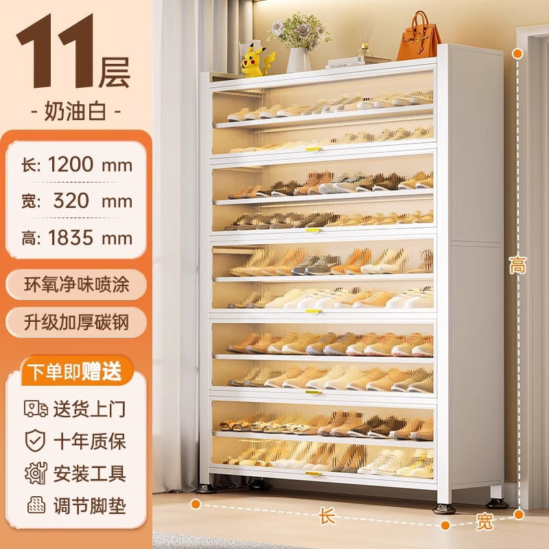 For home steel shoe cabinet door all-in-one cabinet entrance shoe rack large capacity dustproof flip-up door multi-layer storage rack