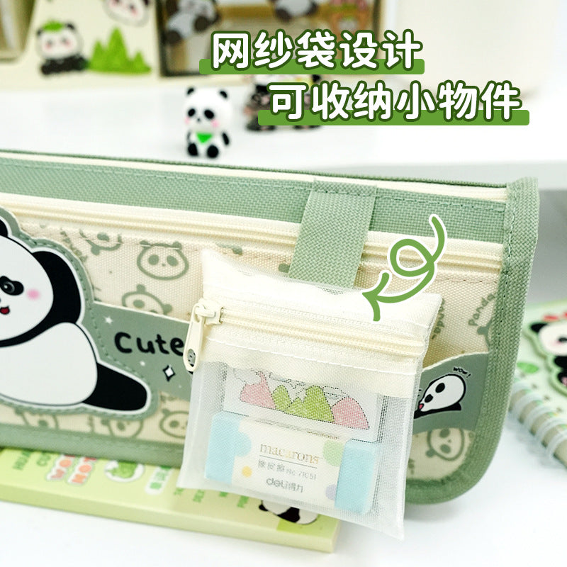 Creative panda pencil case ins wind niche stationery bag simple wind children's stationery box high value cute pencil case