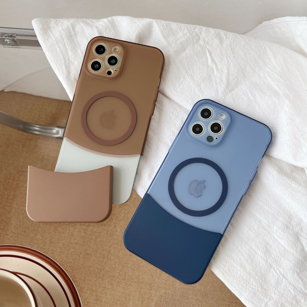 Suitable for iphone17promax splicing contrasting color mobile phone case magnetic suction apple 16 skin-like frosted anti-fall protective cover