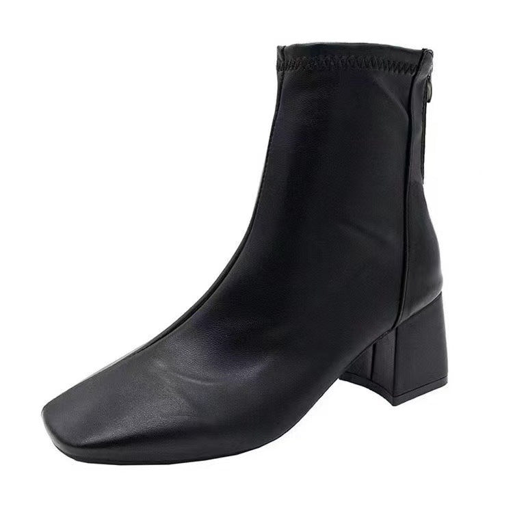 Martin boots women's 2021 new women's boots winter fashion square toe back zipper short boots women's thick heel mid heel boots women