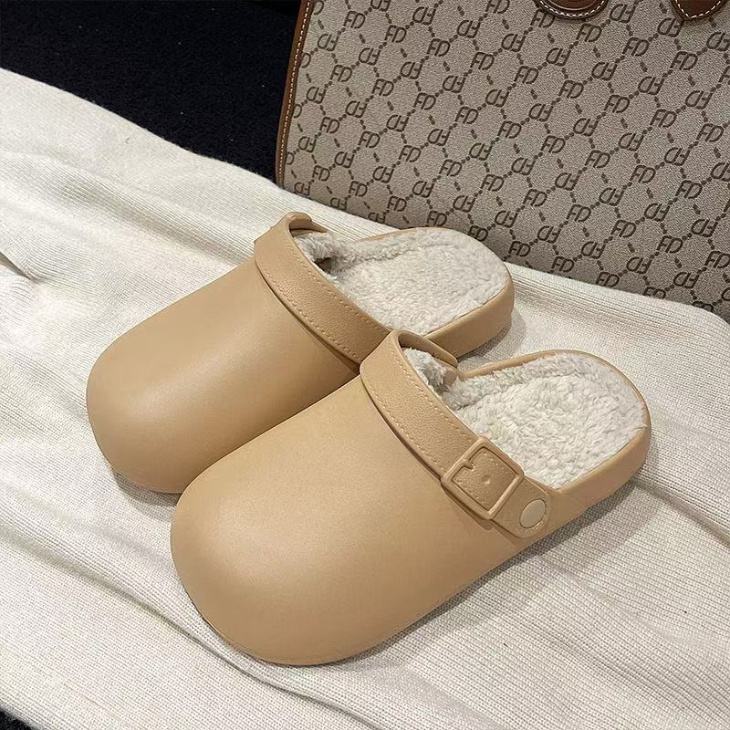 Detachable cotton slippers for women, cute new arrival home heattechthick sole non-slipoutwear, shit-feeling toe-cap stuffed cotton shoes