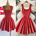 Export french jacquard sleeveless elegantknittingdress women's summer work clothing waist a-line knitting short skirt with flap pocket pants