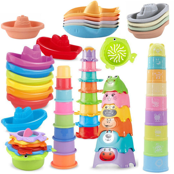 Cross-border export Children's color stacking cup color cognition stacking boat baby educational water baby toy