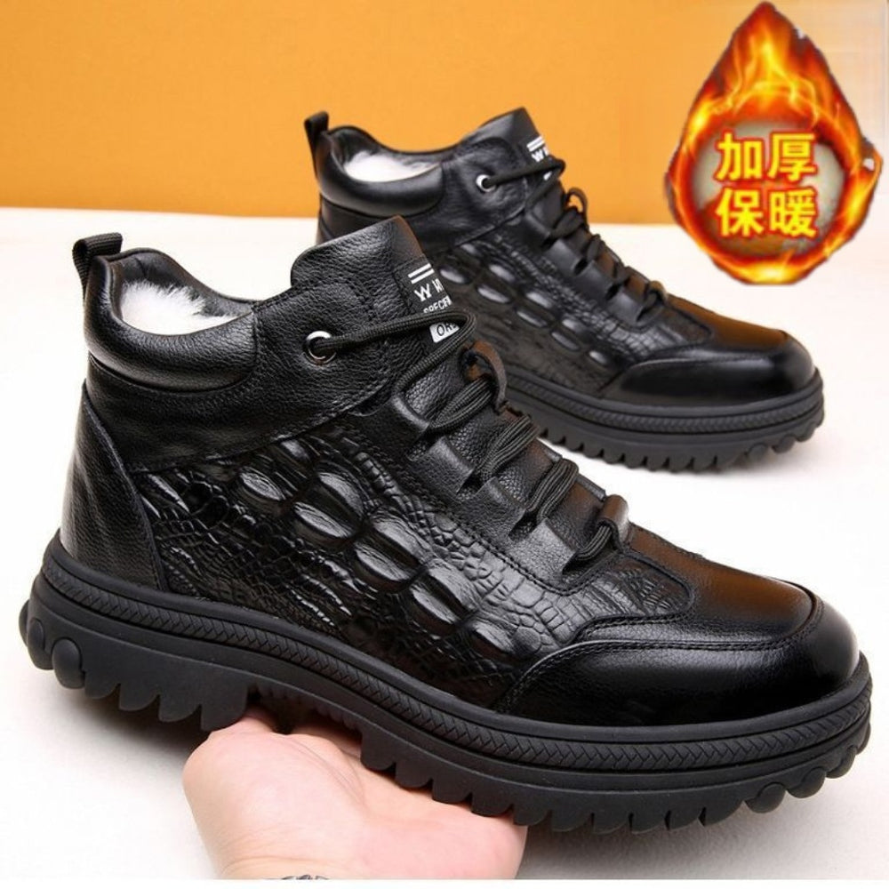 Men's winter warm cotton shoes - fleece lined, non-slip, casual high-top cotton shoes for men, elderly cotton shoes, men's leather cotton shoes for seniors