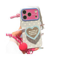Suitable for apple 17promax mobile phone case polka dot love mirror holder color ball lanyard iphone18 soft case 15