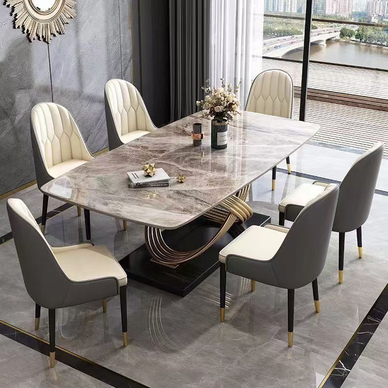 Italian-style sintered stone dining table and chairs set - modern luxury rectangular dining table for small spaces