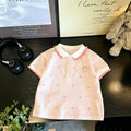【in stock】girls' short-sleeve pink star print  summer new sweet polo shirt - stylish korean style outfit