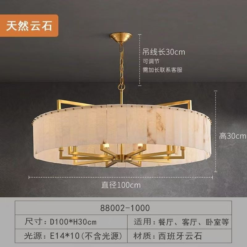 Luxury marble & solid brass living room chandelier - modern minimalist lighting for dining room, bedroom, show home, villa, duplex, and grand hall