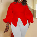 D3094  foreign trade plus size women's solid color lantern sleeve elegant commute v-neck top african european and american style blouse