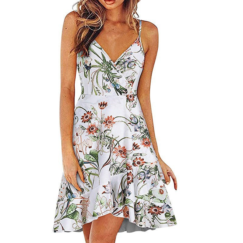 summer new european and american style sexy fashion v-neck cami dress sleeveless backless printed dress