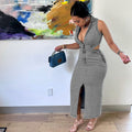 European and american style women's denim dress -  cross-border fashion sexy sleeveless turn-down collar slit dress
