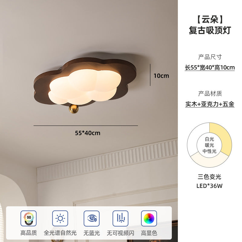 Wabi Sansan wind walnut color ceiling light Japanese retro cloud master bedroom study light medium antique children's room star light