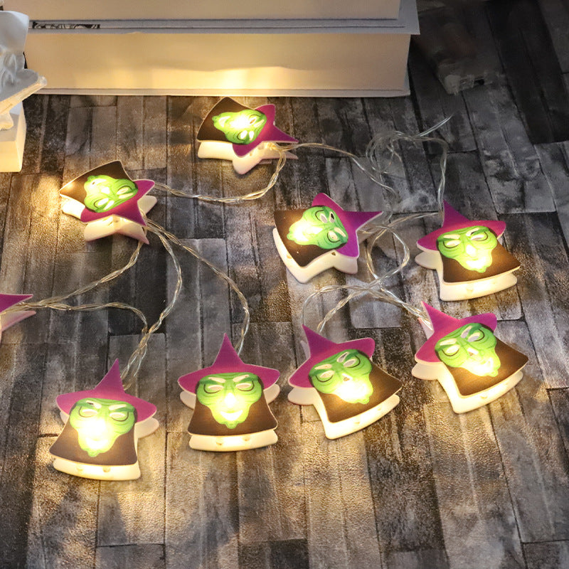 Cross-border Halloween LED witch ghost small lantern decorative light string ghost festival decorative pendant flashing light manufacturer customization