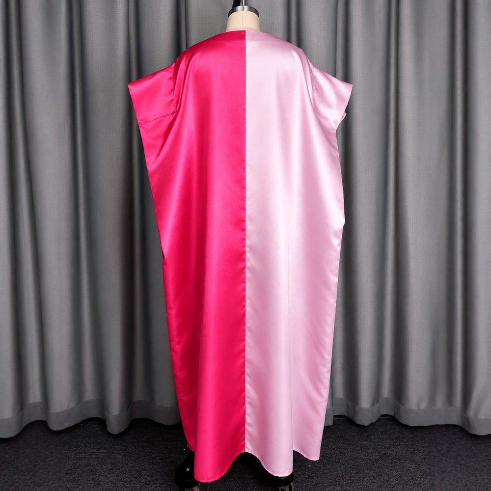 New african party dress - color block batwing sleeve design satin robe bubudress