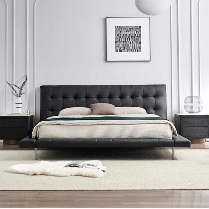 Onda bed italian normcore genuine leather bed house large flat designer 2* 2m master bedroom double bed double bed black