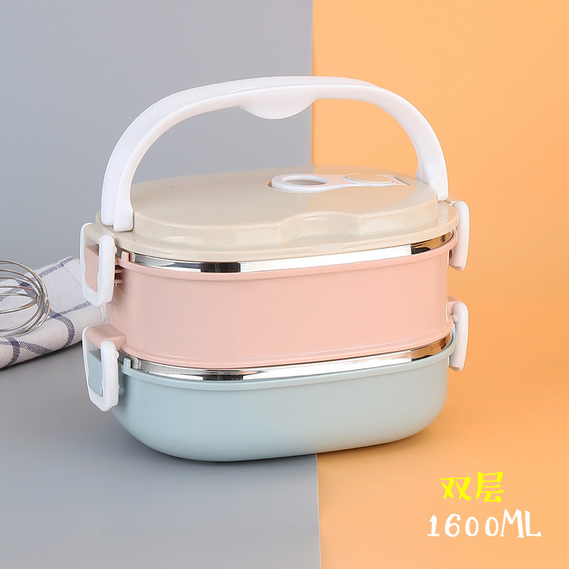 304 stainless steel multi-layer insulated lunch box, rectangular portable sealed meal container, student double-layer divided bento box