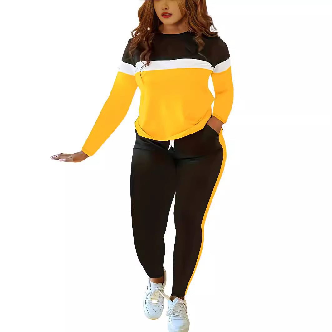 S390843 Striped splicing long-sleeved pants set women's  new product fashion women's clothing independent station casual long-sleeved