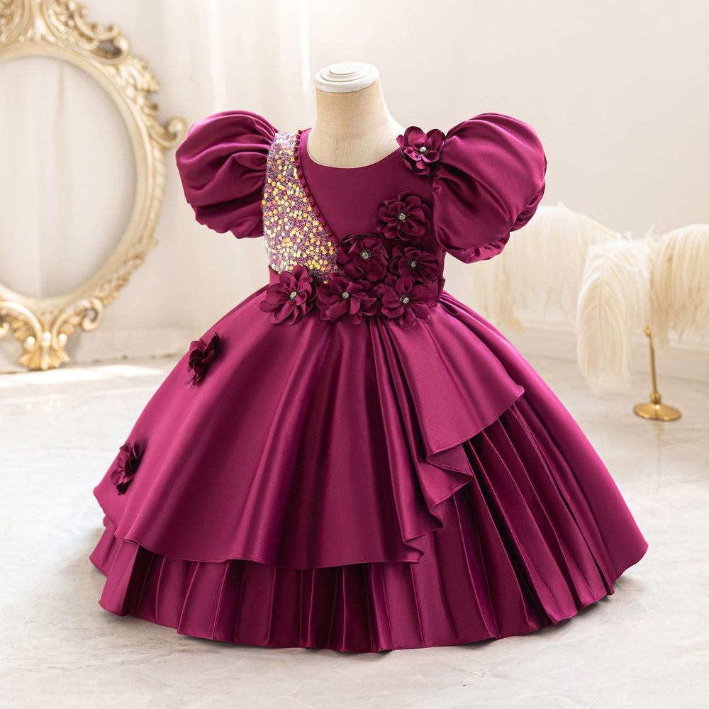 New in stock sequin floral kids' dress - princess style runway dress for girls