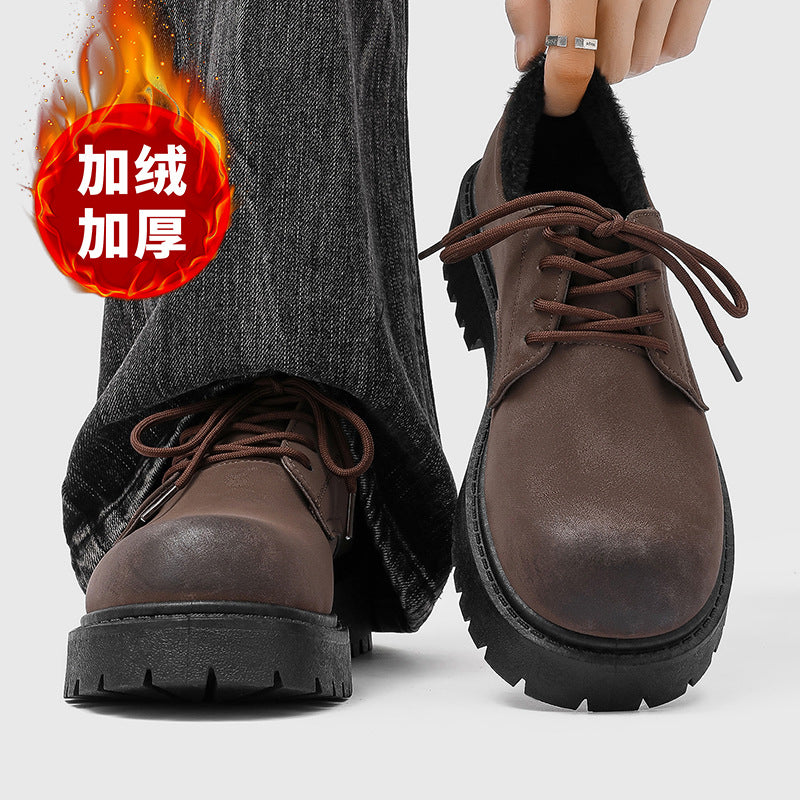 Derby cotton shoes 2025 new arrivalwinterlow anklebootsmenheattechretroworkwearthick solesuedefleece-lined leather shoes