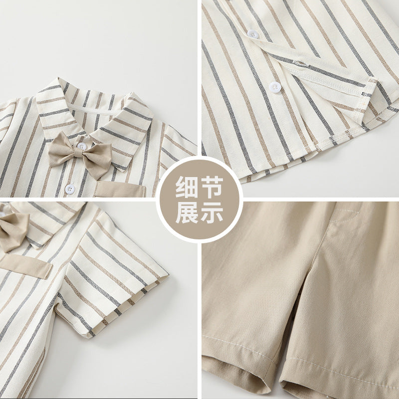 Infant and toddler clothing summernew arrival thin british gentleman 100-day first birthday dress handsome baby boy short-sleeved suit