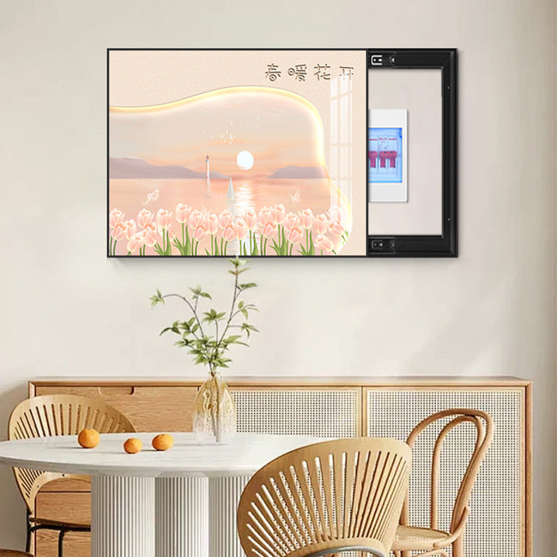 Cream wind meter box decorative painting multimedia distribution box non-punching mural weak electric box switch box blocking hanging painting