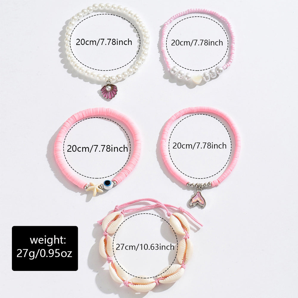 Wholesale seashell bracelet jewelry - cross-border summer ocean style starfish bracelet - trendy pink polymer clay pearl bracelet for women
