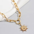 2025 amazon cross-border new solar pendant necklace paperclip chain chunky necklace fashion commute jewelry for women