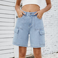 European and american cross-border summer new arrivals:   street style trendy washed denim cargo shorts for women
