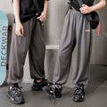 kids' summer lightweight joggers - solid color, side stripe, casual, unisex, anti-mosquito, home pants with elastic cuffs