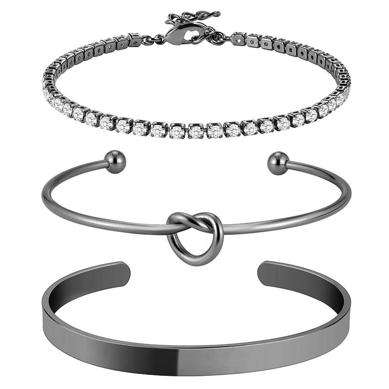 European and american cross-border fashion minimalist stainless steel heart knot bangle geometric claw chain tennis chain women's bracelet