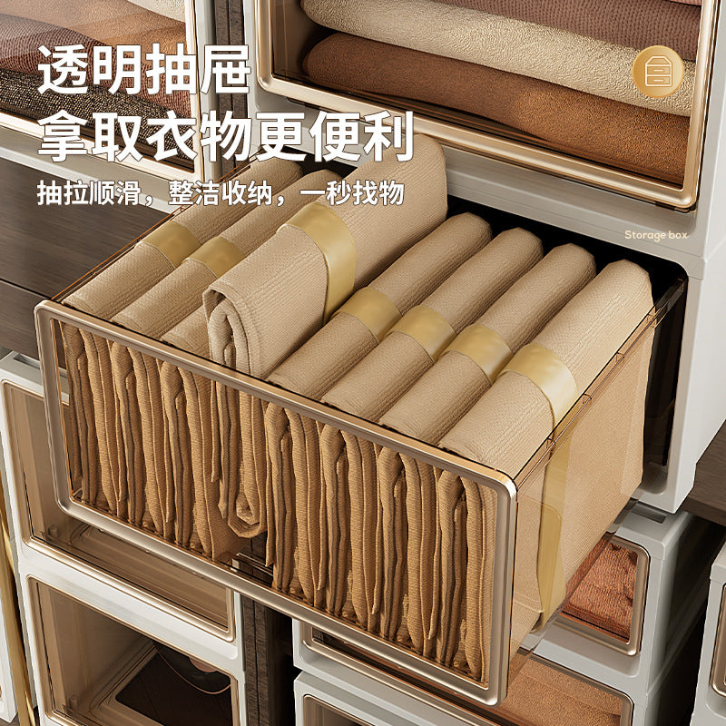 Storage Box Drawer Storage Box Household Wardrobe Clothing Pants Underwear Organizing Box Transparent Plastic Storage Cabinet