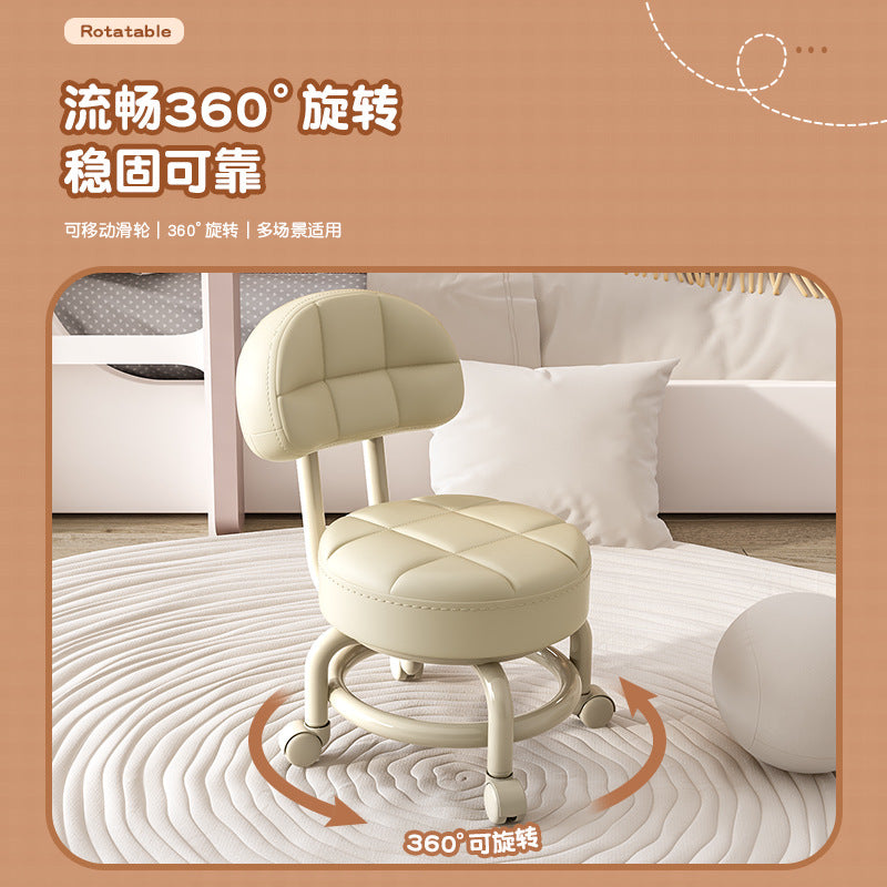 Swivel caster stool, portable shoe-changing stool for doorways, household living room and bedroom rolling stool, low stool with seamless edges, perfect for wiping floors and taking care of kids