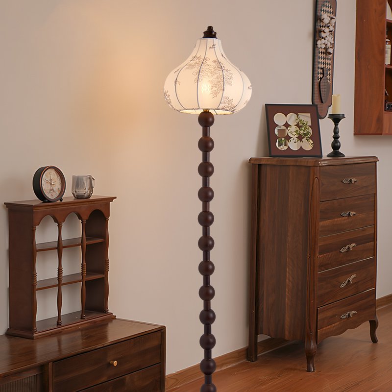 American retro style floor lamp walnut color fabric sofa lamp medieval log style solid wood atmosphere vertical lamp